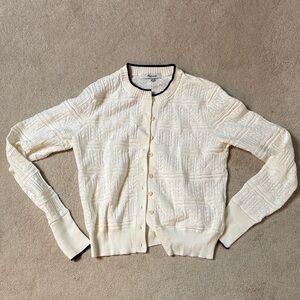 Madewell Cream Cable Knit Cardigan with Black Contrast Trim